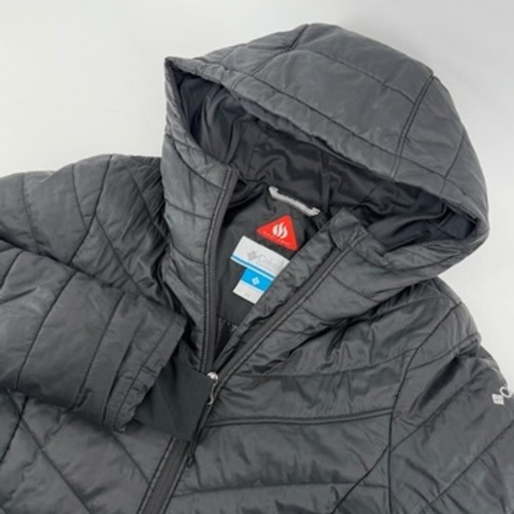 Columbia Womens Omni-Heat Hooded Puffer Jacket Black Chevron Quilted XS